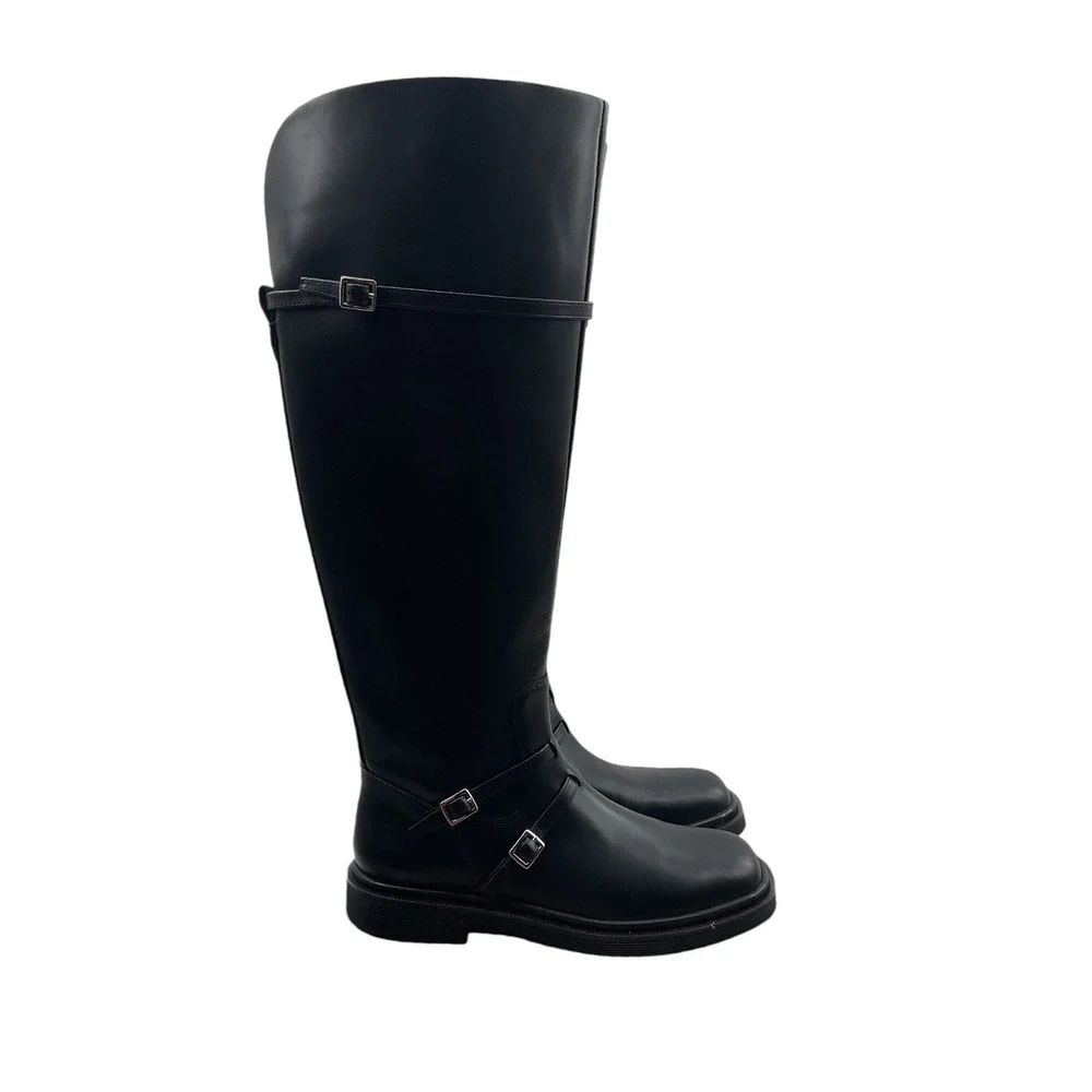 Sarto by Franco Sarto Ainsley Black Leather Over The Knee Moto Boots Womens 6.5M